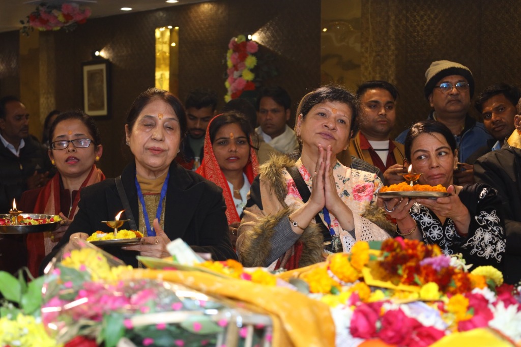Devotees in deep prayer and devotion